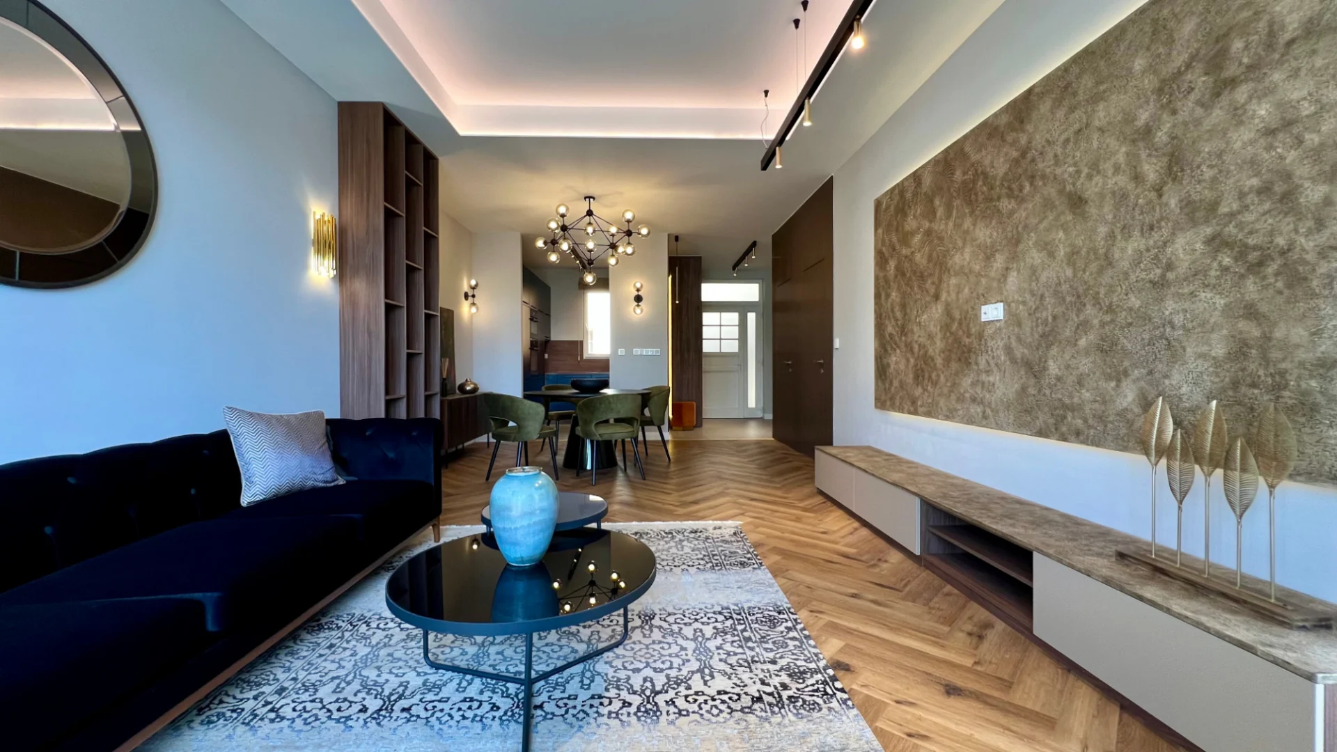 Renovated living room in a classic Pest apartment