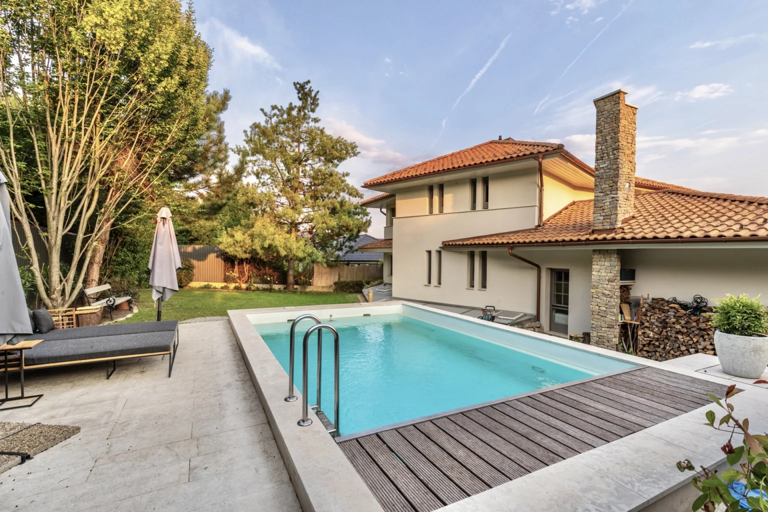 Heated outdoor swimming pool