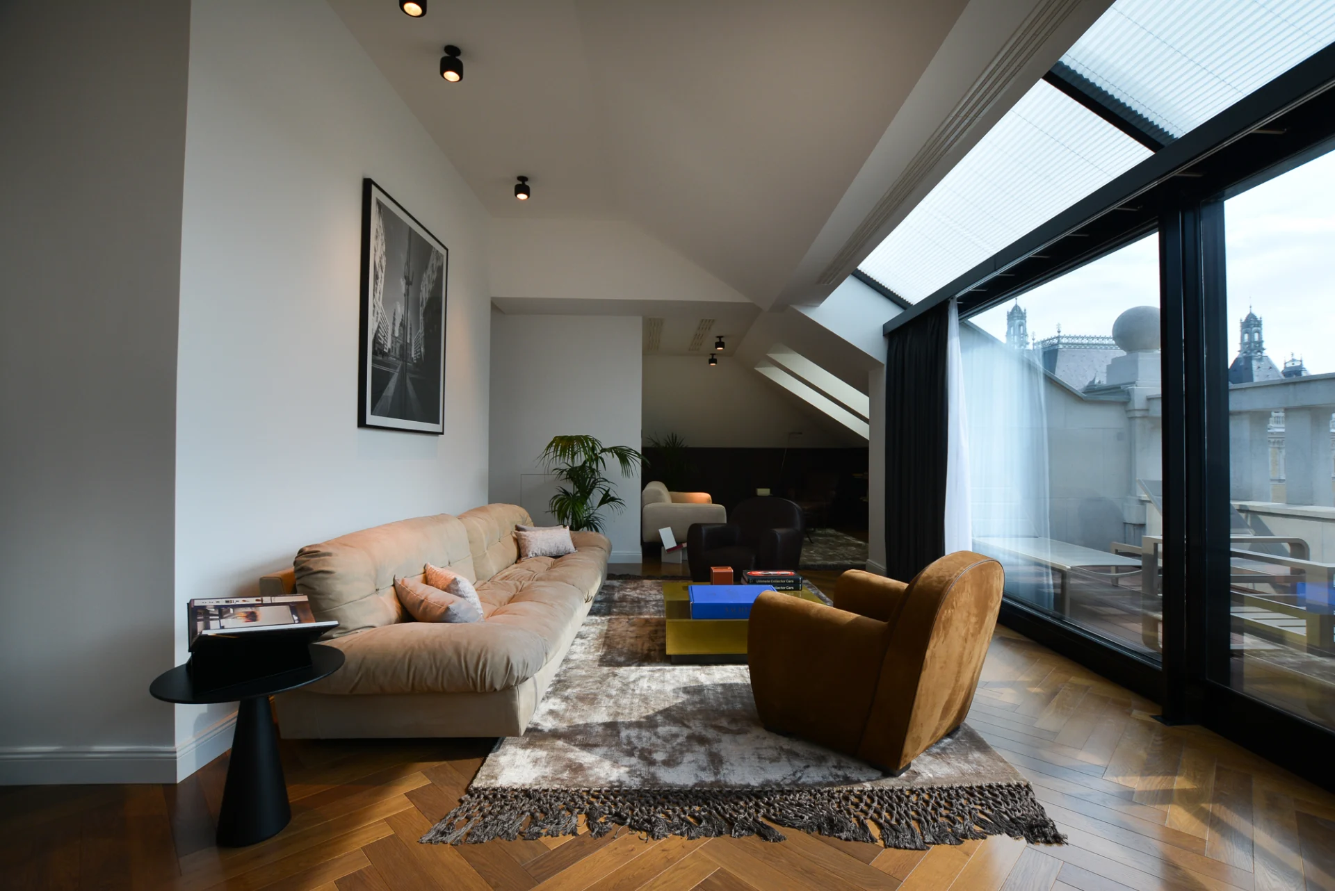 Penthouse living room with large glazing